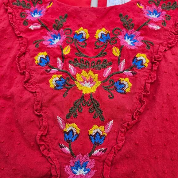 Embroidered Peplum Sleeveless Top Red Johnny Was Look Boho Hippie Folk Small - Picture 2 of 6